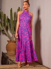 Joe Browns Pink Remarkable Printed Halter Neck Dress - Image 1 of 6