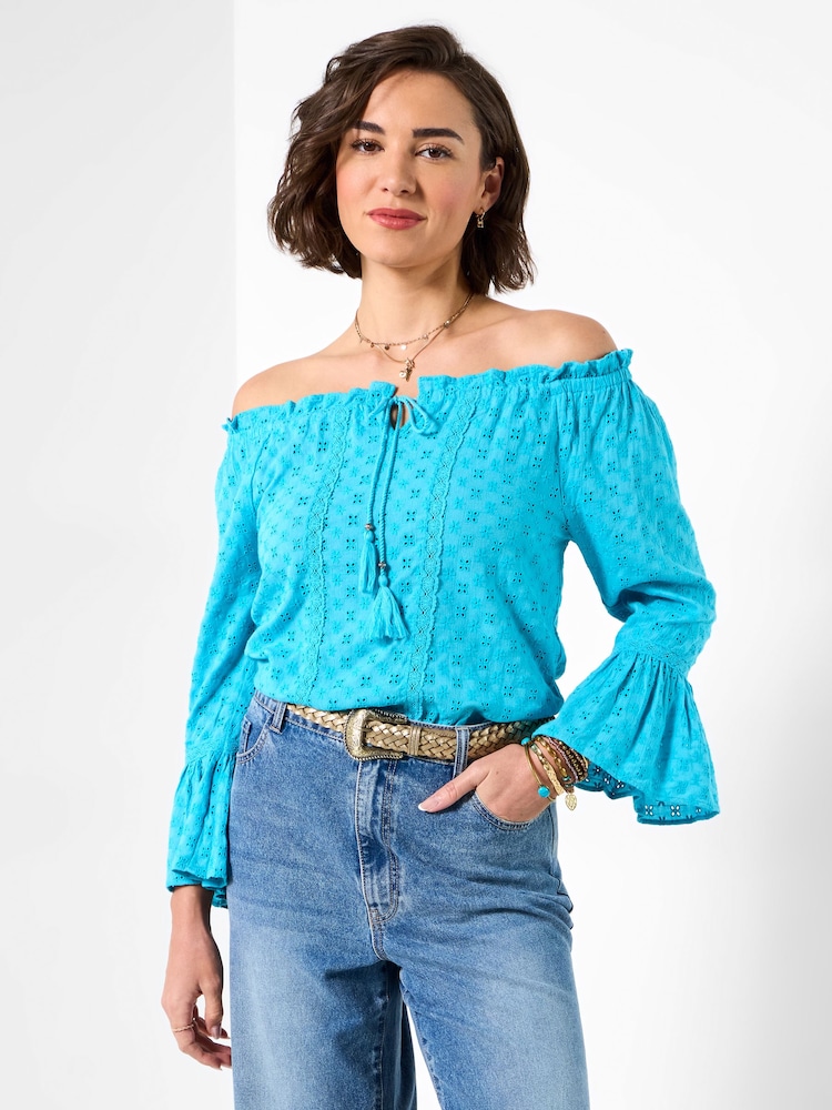 Joe Browns Blue Perfect Holiday Broderie Top - Image 1 of 6 Joe Browns Blue Perfect Holiday Broderie Top - Image 1 of 6