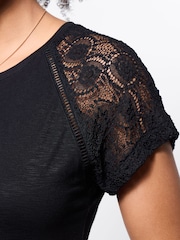 Joe Browns Black Suzie Lace Sleeve T-Shirt - Image 2 of 5