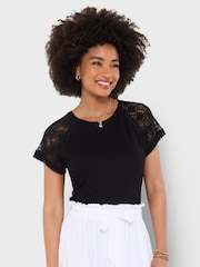 Joe Browns Black Suzie Lace Sleeve T-Shirt - Image 3 of 5