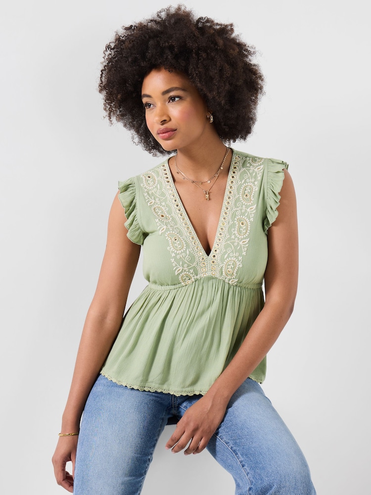 Joe Browns Green Francesca Embroidered Top - Image 1 of 5