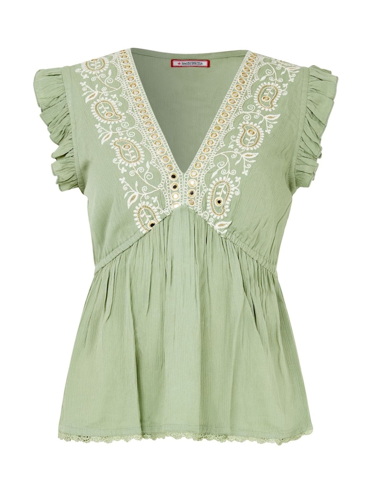 Joe Browns Green Francesca Embroidered Top - Image 5 of 5