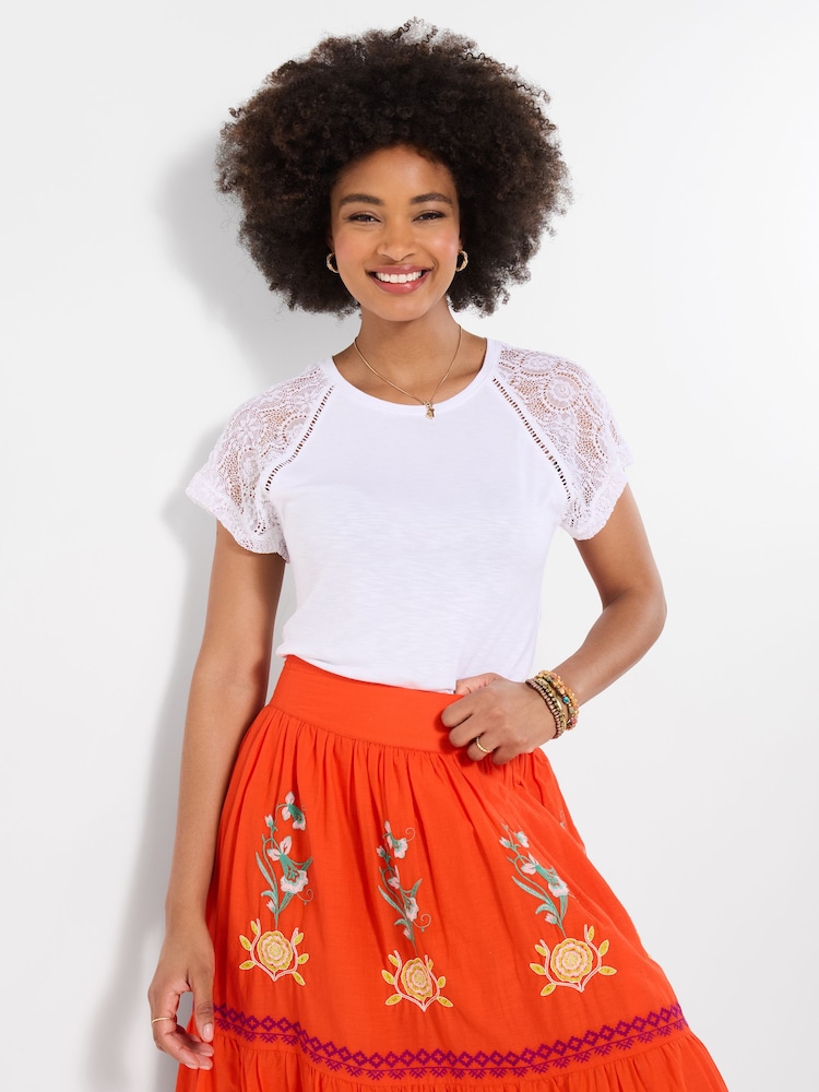 Joe Browns White Suzie Lace Sleeve T-Shirt - Image 1 of 5