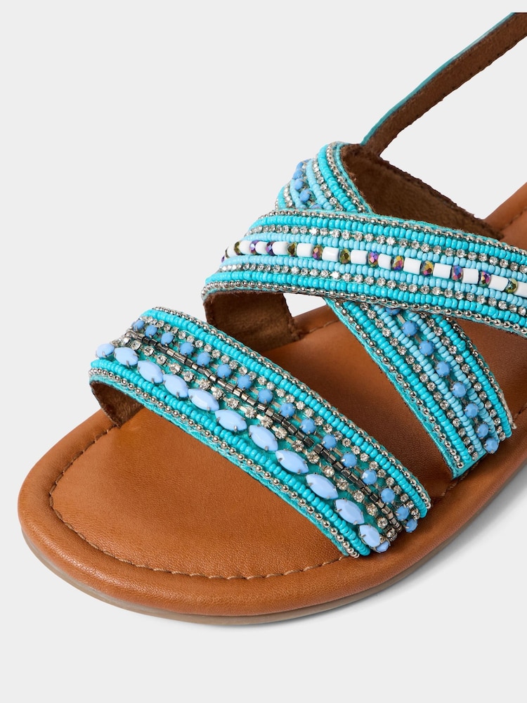 Joe Browns Blue Santorini Beaded Leather Sandals - Image 4 of 4