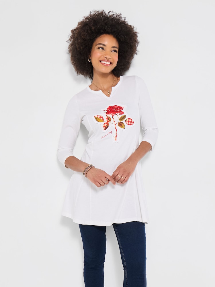 Joe Browns White Wild Roses Graphic Longline Top - Image 1 of 5