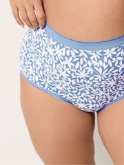 Yours Curve Blue Silhouette Leaf Print Full Briefs 5 Pack - Image 4 of 9