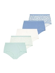 Yours Curve Blue Silhouette Leaf Print Full Briefs 5 Pack - Image 5 of 9