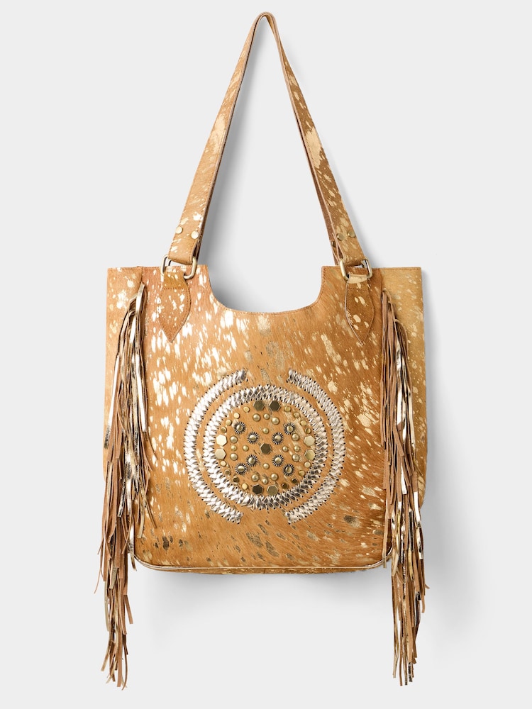 Joe Browns Yellow Wild Western Leather Studded Bag - Image 1 of 4