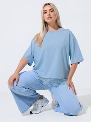 Azul claro - Yours Curve Limited Lace Hem Top - Imagen 1 de 6