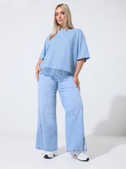 Azul claro - Yours Curve Limited Lace Hem Top - Imagen 2 de 6