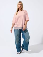 Yours Curve Pink Limited Lace Hem Top - Image 2 of 5