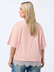 Yours Curve Pink Limited Lace Hem Top - Image 3 of 5