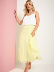 Yours Curve Yellow Chiffon Pleated Skirt - Image 1 of 3