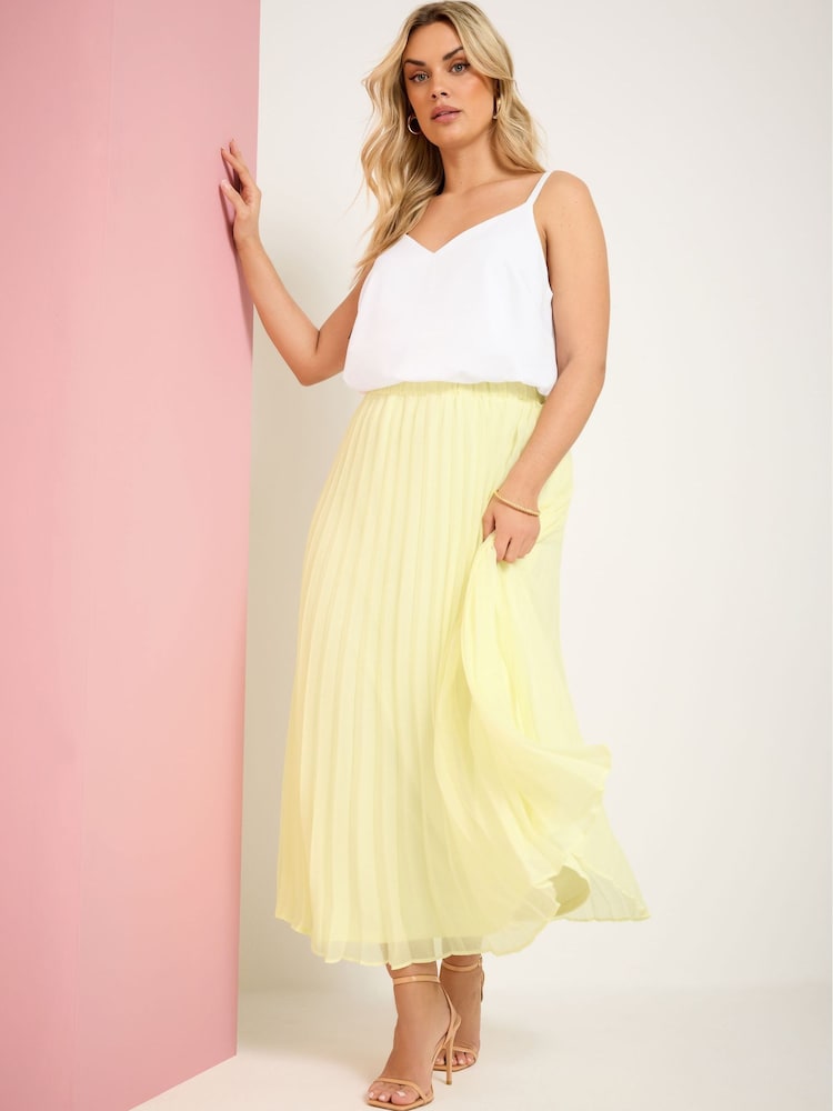Yours Curve Yellow Chiffon Pleated Skirt - Image 1 of 3 Yours Curve Yellow Chiffon Pleated Skirt - Image 1 of 3