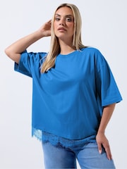 Yours Curve Blue Limited Lace Hem Top - Image 1 of 5