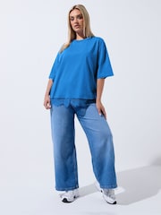 Yours Curve Blue Limited Lace Hem Top - Image 2 of 5