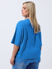 Yours Curve Blue Limited Lace Hem Top - Image 3 of 5