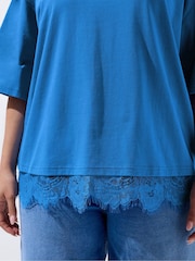 Yours Curve Blue Limited Lace Hem Top - Image 4 of 5