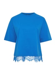 Yours Curve Blue Limited Lace Hem Top - Image 5 of 5