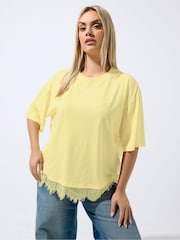 Yours Curve Yellow Limited Lace Hem Top - Image 1 of 5