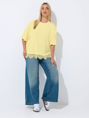 Yours Curve Yellow Limited Lace Hem Top - Image 2 of 5
