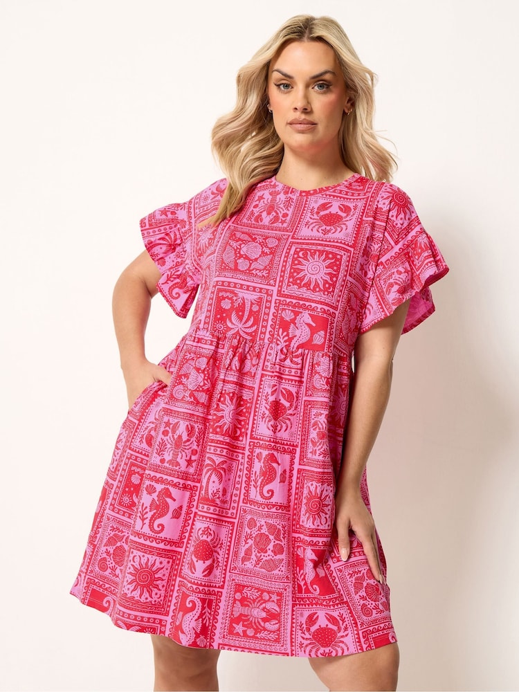 Rosa - Vestido túnica con mangas con volantes de Yours Curve - Imagen 1 de 4