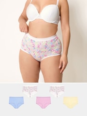 Pink Spring Floral Print - Yours Curve高腰三角褲5條裝 - 圖片 1，共 10