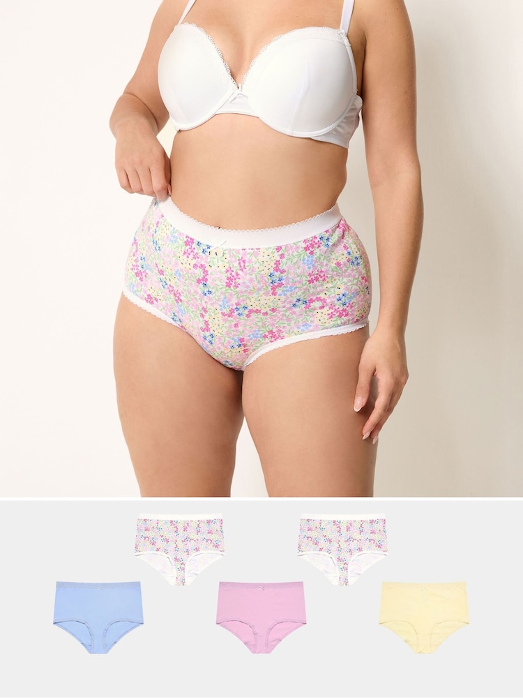Pink Spring Floral Print - Yours Curve高腰三角褲5條裝 - 圖片 1，共 10