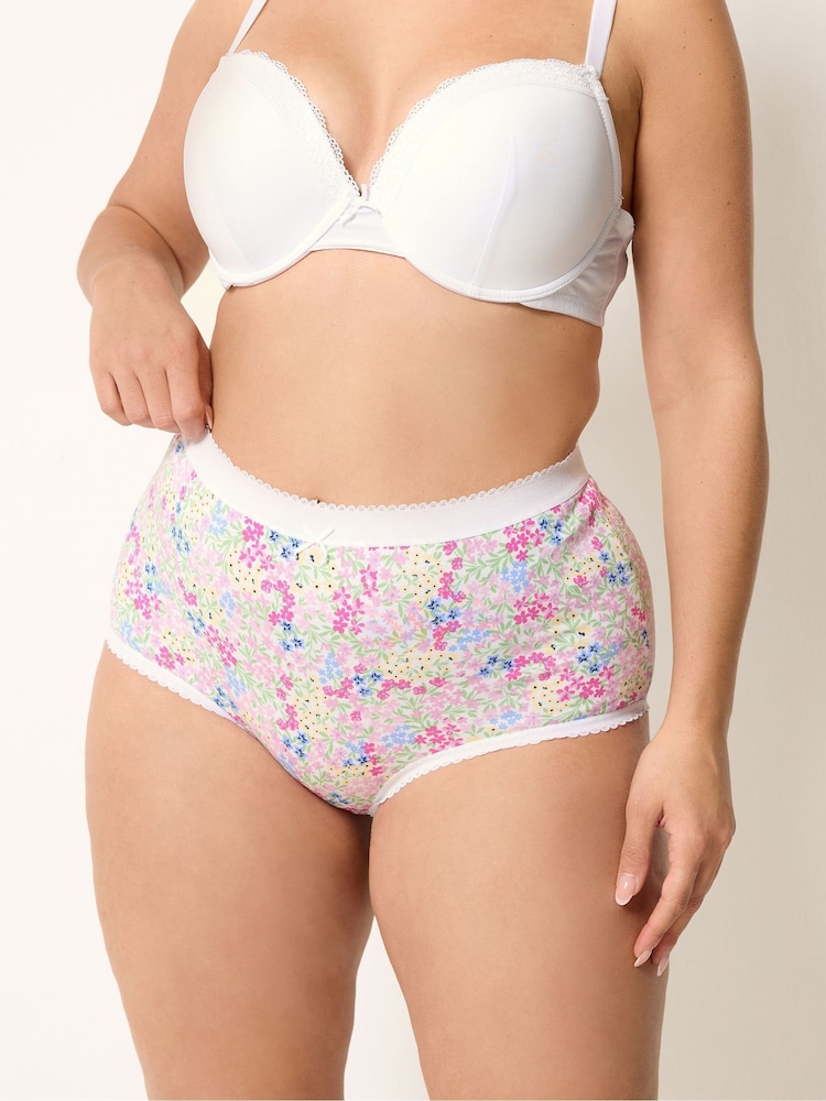 Pink Spring Floral Print - Yours Curve高腰三角褲5條裝 - 圖片 2，共 10