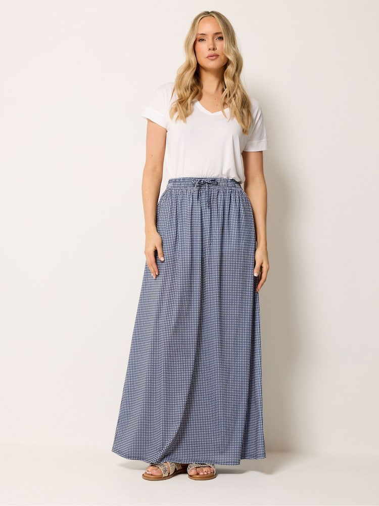 Long Tall Sally Blue Gingham Shirred Waist Skirt - Image 1 of 5