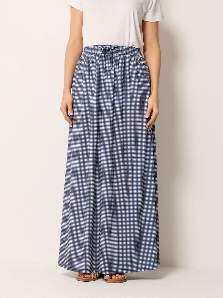 Long Tall Sally Blue Gingham Shirred Waist Skirt - Image 2 of 5
