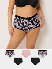Yours Curve Pink Inky Floral Print 5 Pack Full Briefs - Image 1 of 9