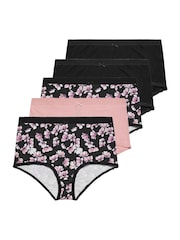 Yours Curve Pink Inky Floral Print 5 Pack Full Briefs - Image 5 of 9