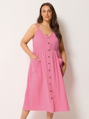 Yours Curve Pink Cheesecloth Pocket Sun Dress - Image 1 of 5