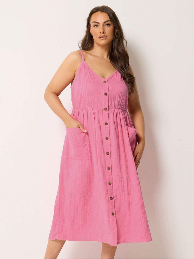 Yours Curve Pink Cheesecloth Pocket Sun Dress - Image 1 of 5 Yours Curve Pink Cheesecloth Pocket Sun Dress - Image 1 of 5