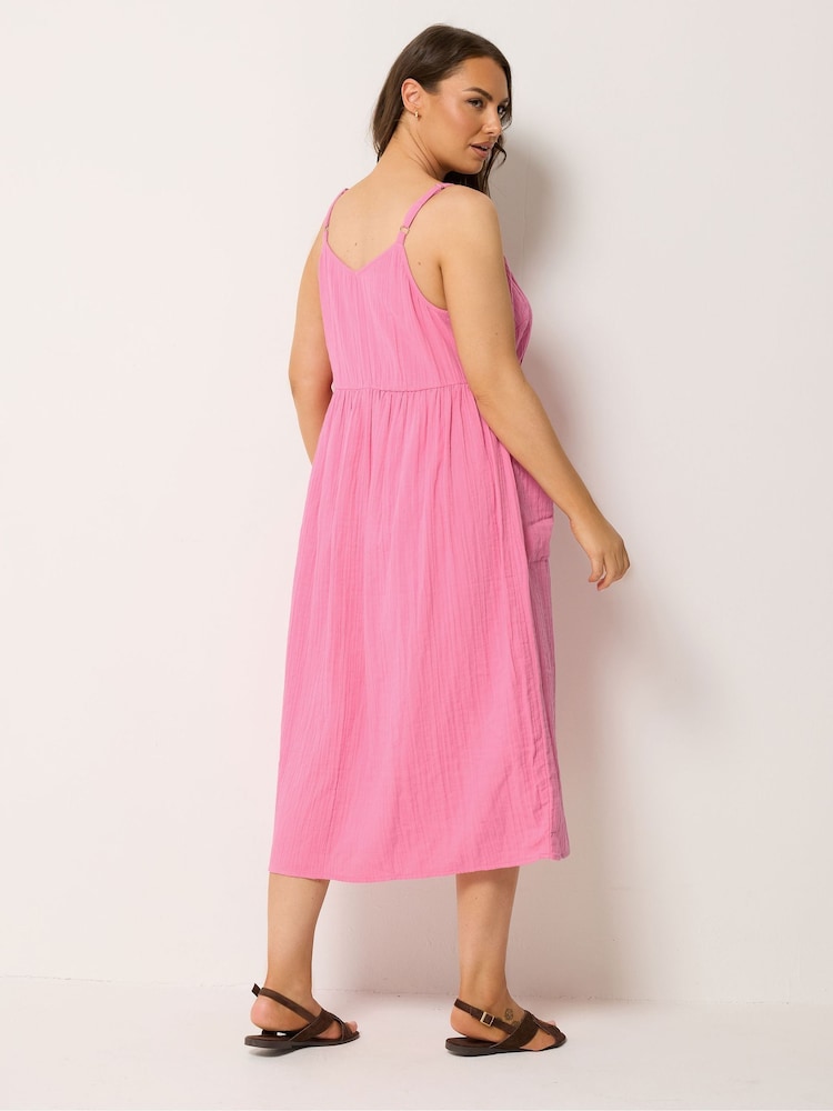 Yours Curve Pink Cheesecloth Pocket Sun Dress - Image 2 of 5 Yours Curve Pink Cheesecloth Pocket Sun Dress - Image 2 of 5