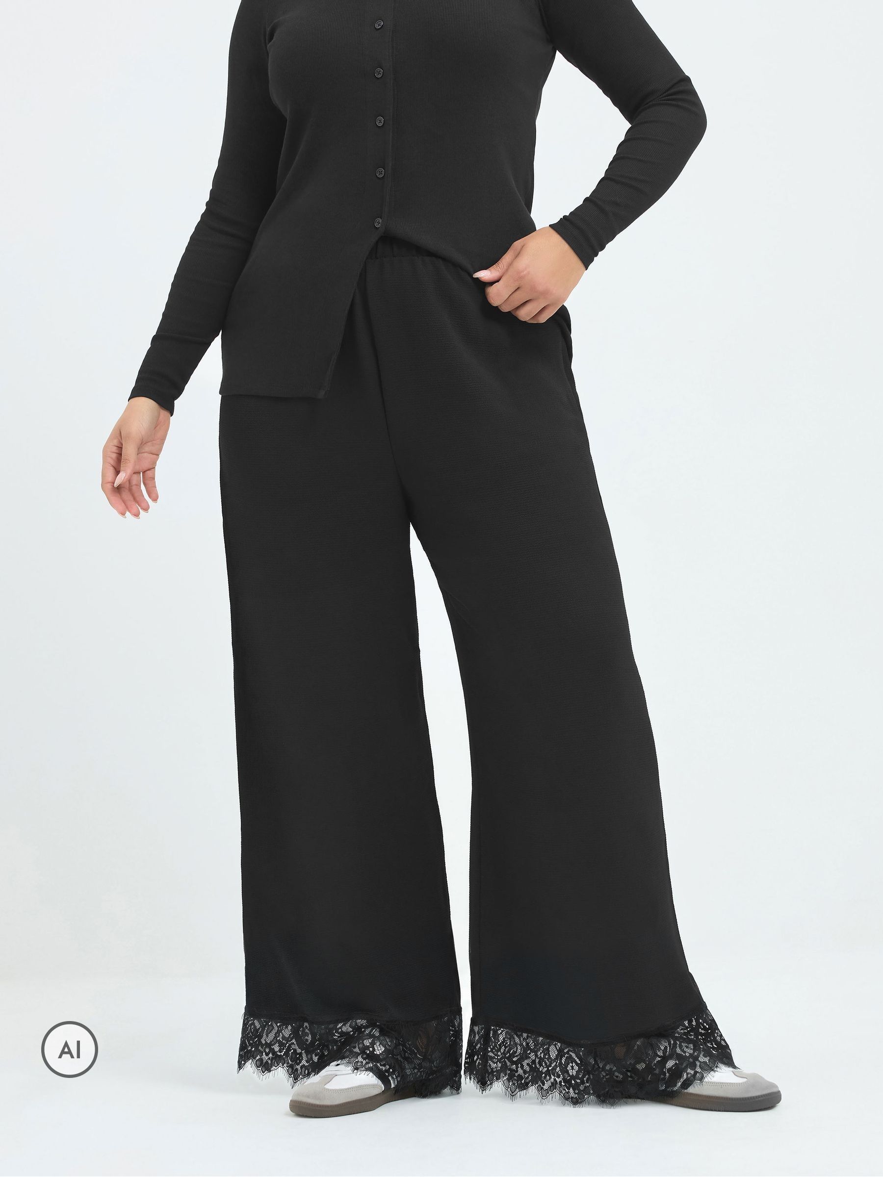Yours Curve Women's Black Limited Lace Hem Trousers