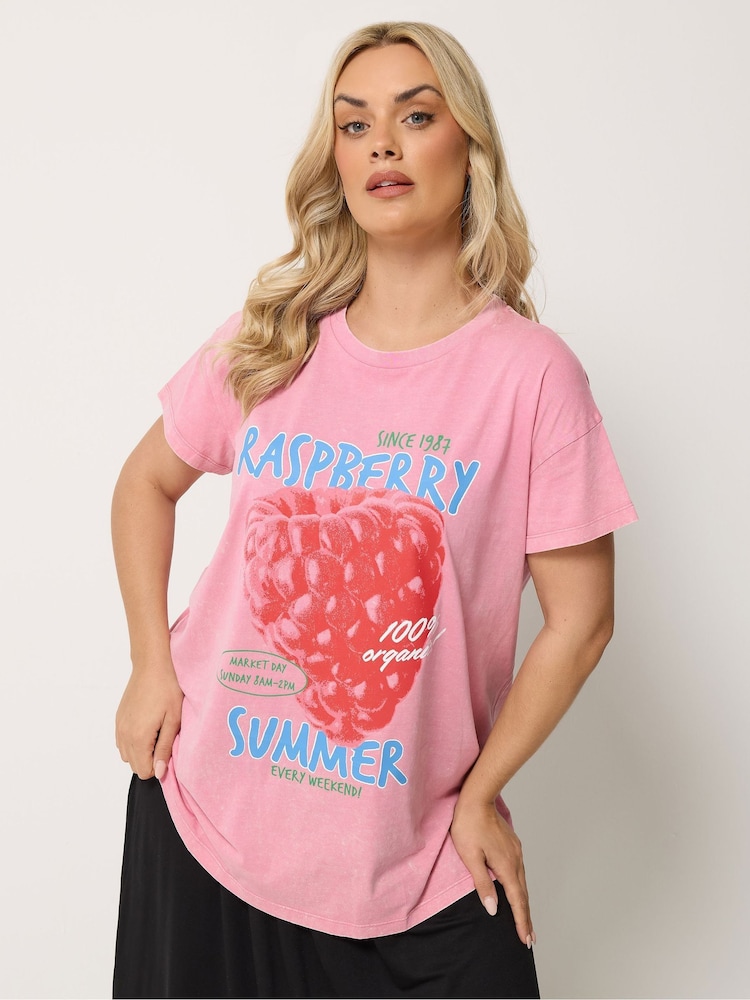 Yours Curve Pink Acid Wash Core Placement T-Shirt - Image 1 of 5