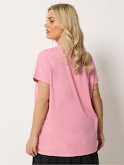 Yours Curve Pink Acid Wash Core Placement T-Shirt - Image 2 of 5