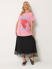 Yours Curve Pink Acid Wash Core Placement T-Shirt - Image 3 of 5