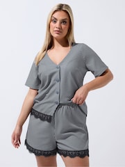 Yours Curve Grey Limited Pinstripe Lace Shorts - Image 2 of 5