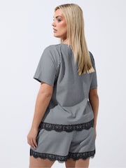 Yours Curve Grey Limited Pinstripe Lace Shorts - Image 3 of 5