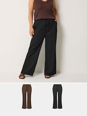 Yours Curve Brown Wide Leg Trousers 2 Pack - Image 1 of 8
