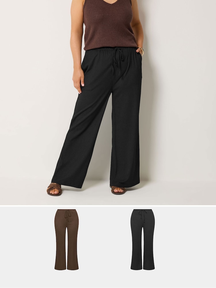 Yours Curve Brown Wide Leg Trousers 2 Pack - Image 1 of 8