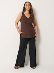 Yours Curve Brown Wide Leg Trousers 2 Pack - Image 3 of 8