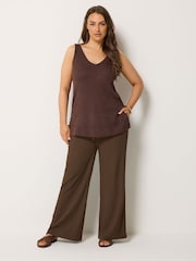Yours Curve Brown Wide Leg Trousers 2 Pack - Image 4 of 8