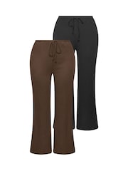 Yours Curve Brown Wide Leg Trousers 2 Pack - Image 6 of 8