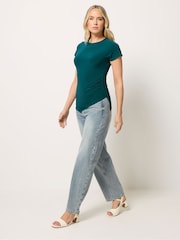 Long Tall Sally Blue Asymmetric Ruched Top - Image 2 of 5