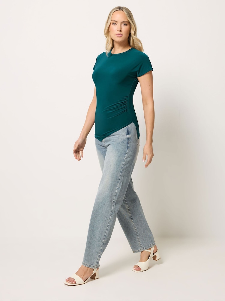 Long Tall Sally Blue Asymmetric Ruched Top - Image 2 of 5 Long Tall Sally Blue Asymmetric Ruched Top - Image 2 of 5