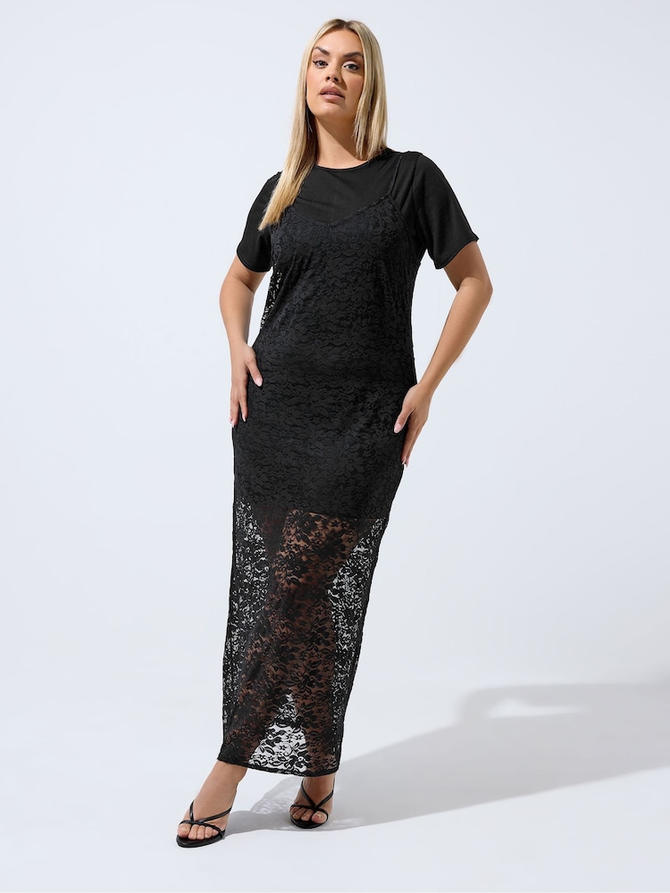 Yours Curve Black Limited Lace Throw Over Dress - Image 1 of 5